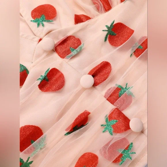 Pink Strawberry Mesh V-Neck Top - Picture 5 of 6